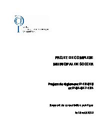 Couverture du rapport - Complexe municipal de soccer - CESM