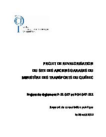 Couverture du rapport - Revalorisation du site des anciens garages du M.T.Q.