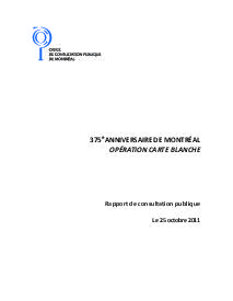 Couverture du rapport - 375e anniversaire de Montréal - Opération Carte Blanche